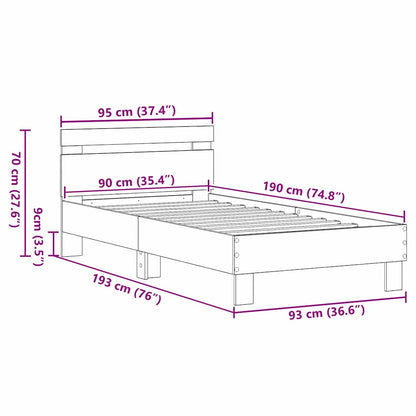 Bed Frame with Headboard Black oak 90 x 190 cm Engineered Wood