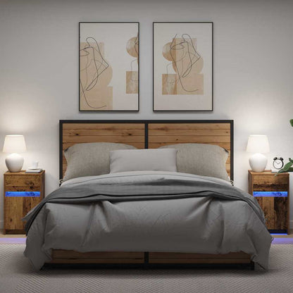LED Bedside Cabinet with Drawer 2 pcs Old wood 38 x 34 x 61 cm