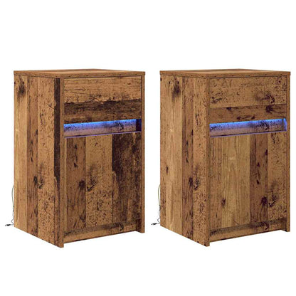 LED Bedside Cabinet with Drawer 2 pcs Old wood 38 x 34 x 61 cm