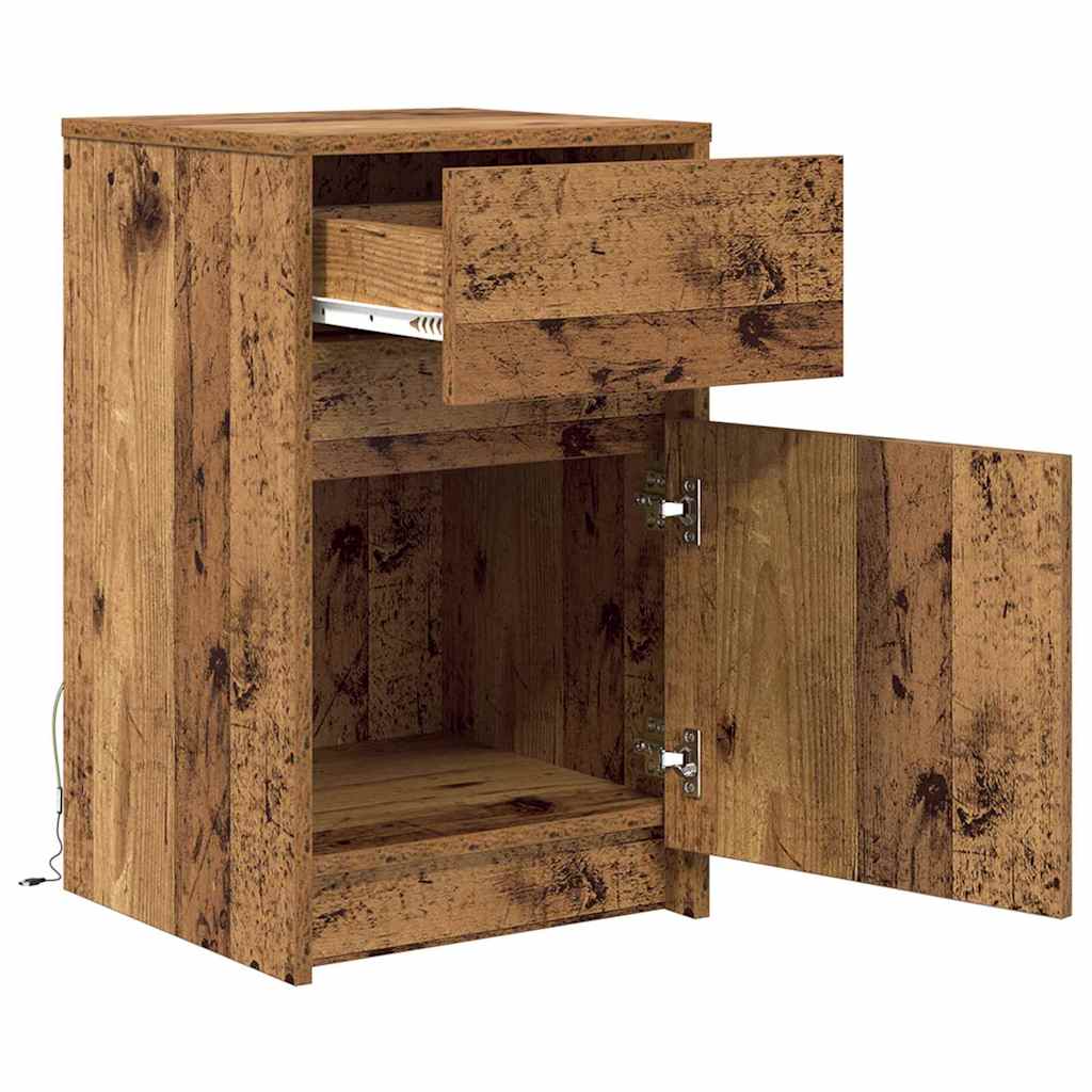 LED Bedside Cabinet with Drawer 2 pcs Old wood 38 x 34 x 61 cm