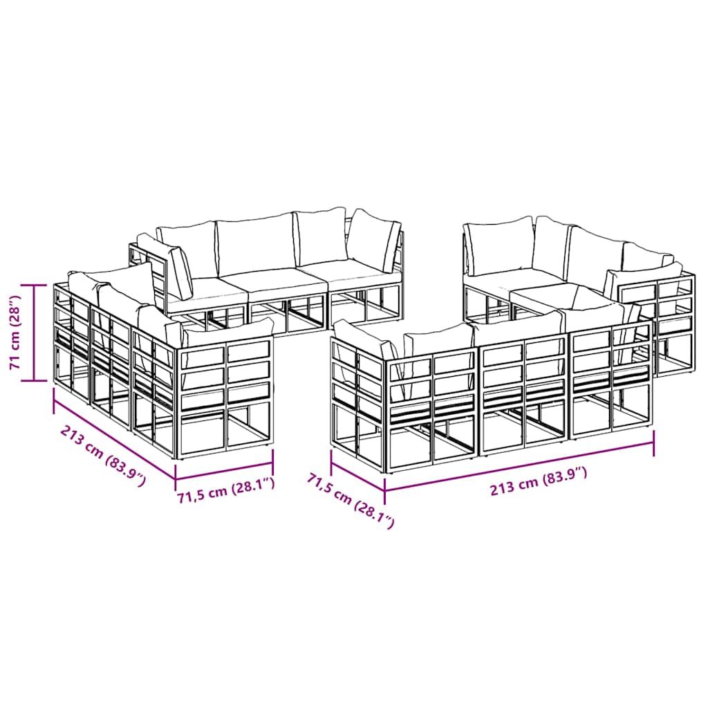 Garden Sofa Set with Cushion 12 pcs Black Aluminium