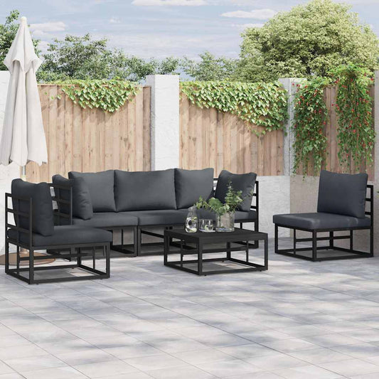 Garden Sofa Set with Cushion Black Aluminium