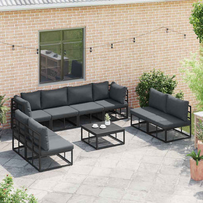 Garden Sofa Set with Cushion 9 pcs Black Aluminium