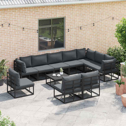 Garden Sofa Set with Cushion 10 pcs Black Aluminium