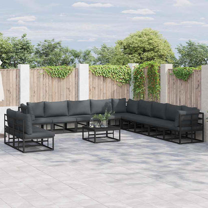 Garden Sofa Set with Cushion Black Aluminium