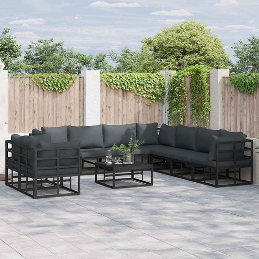 Garden Sofa Set with Cushion Black Aluminium