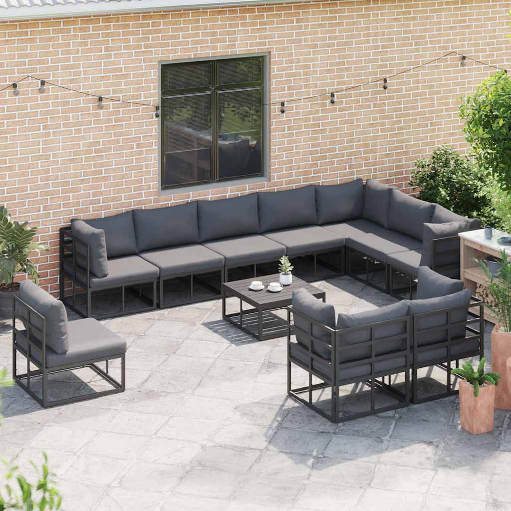 Garden Sofa Set with Cushion Black Aluminium