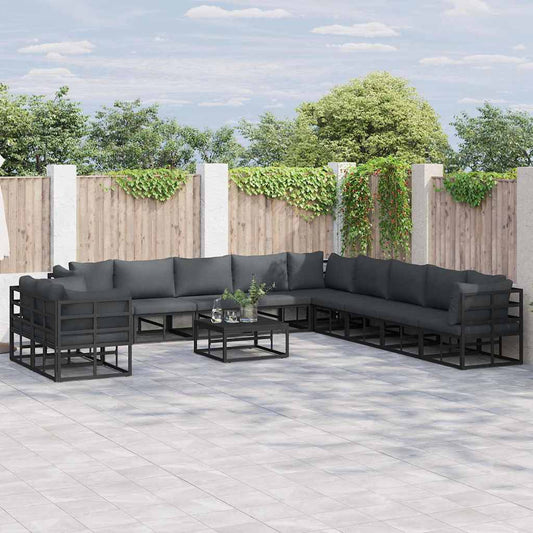 Garden Sofa Set with Cushion Black Aluminium
