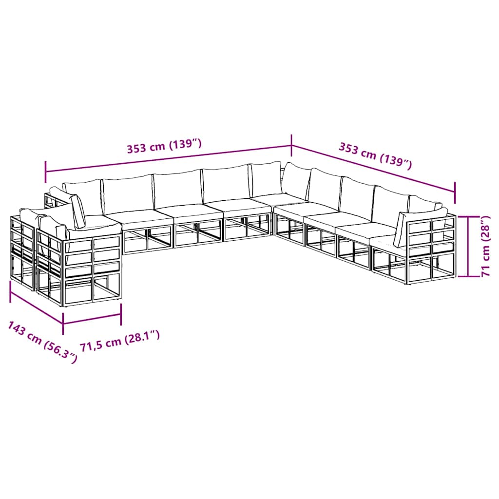 Garden Sofa Set with Cushion Black Aluminium