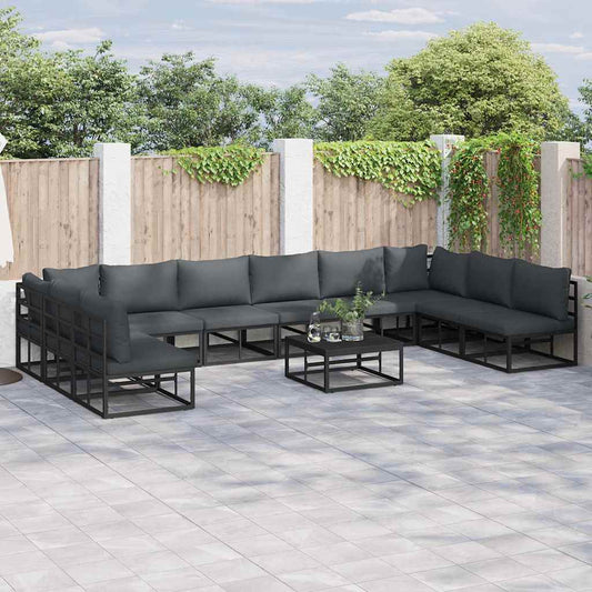 Garden Sofa Set with Cushion Black Aluminium
