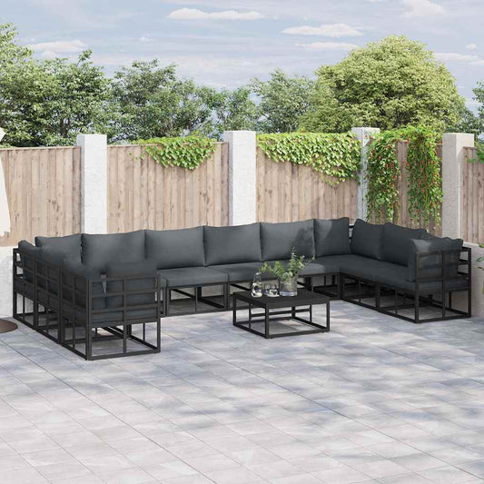 Garden Sofa Set with Cushion Black Aluminium