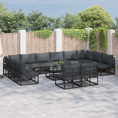 Garden Sofa Set with Cushion Black Aluminium