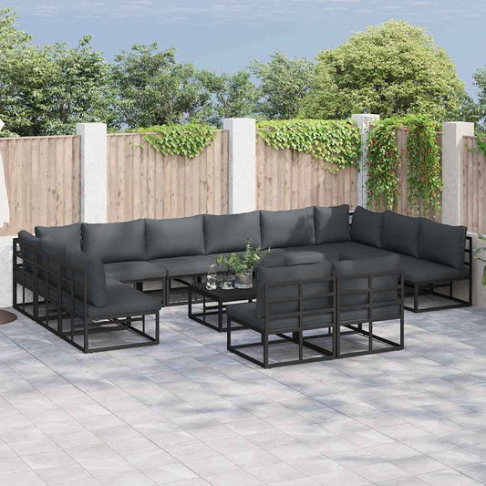 Garden Sofa Set with Cushion Black Aluminium
