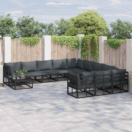 Garden Sofa Set with Cushion Black Aluminium