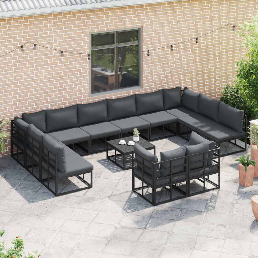 Garden Sofa Set with Cushion Black Aluminium