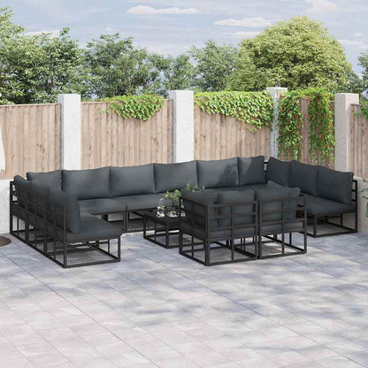 Garden Sofa Set with Cushion 13 pcs Black Aluminium