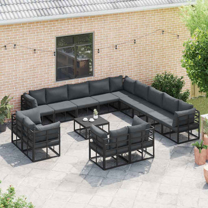 Garden Sofa Set with Cushion 14 pcs Black Aluminium
