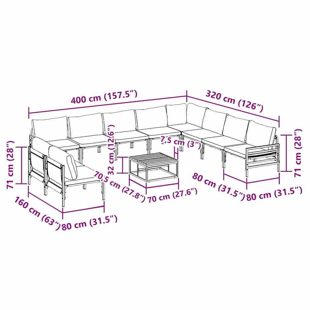Garden Sofa Set Anthracite Steel