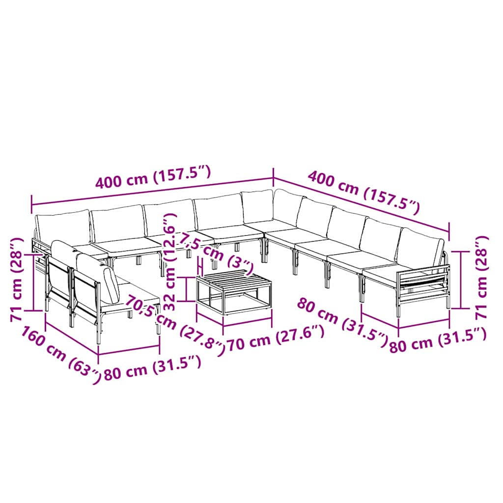 Garden Sofa Set Anthracite Steel