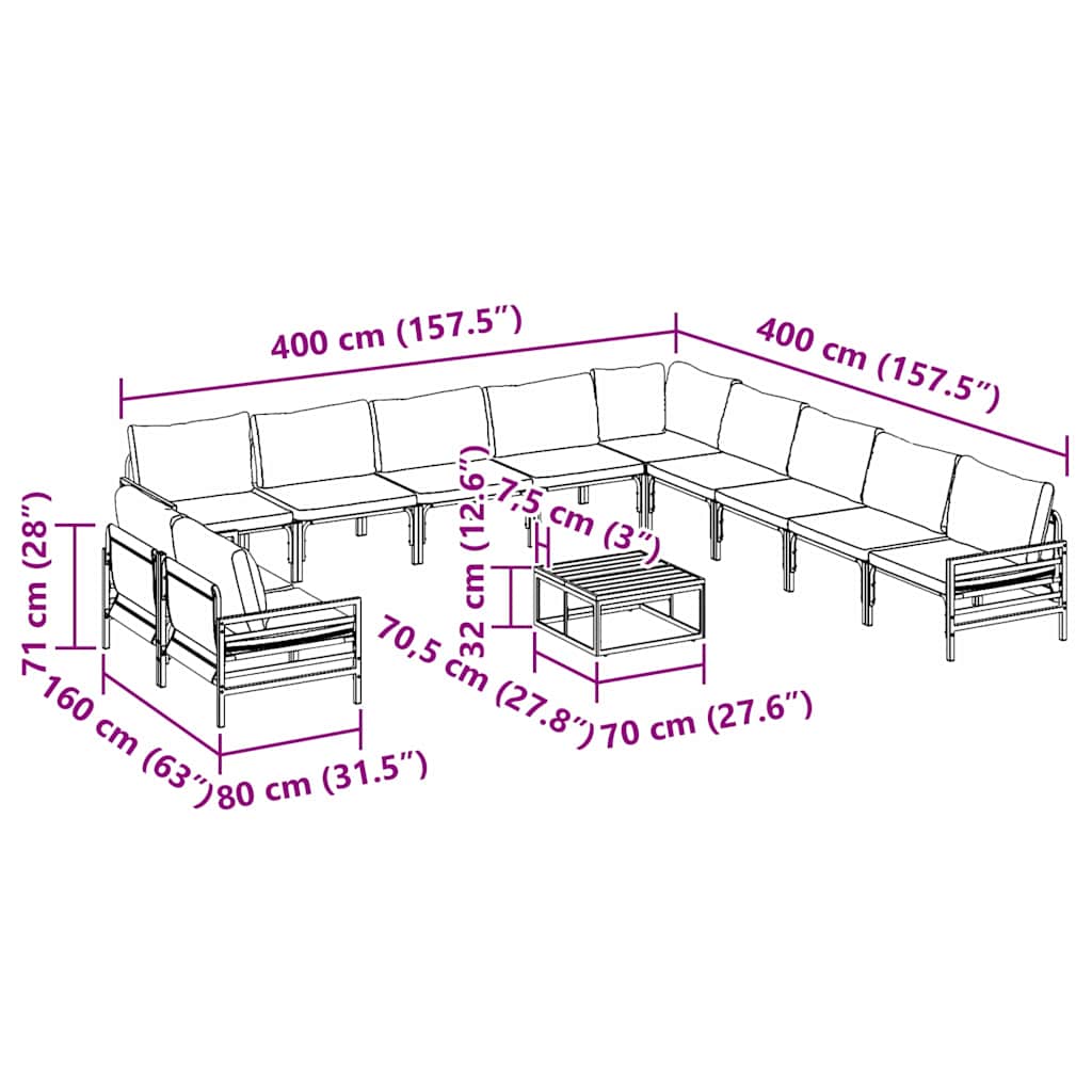 Garden Sofa Set with Cushion Anthracite Steel