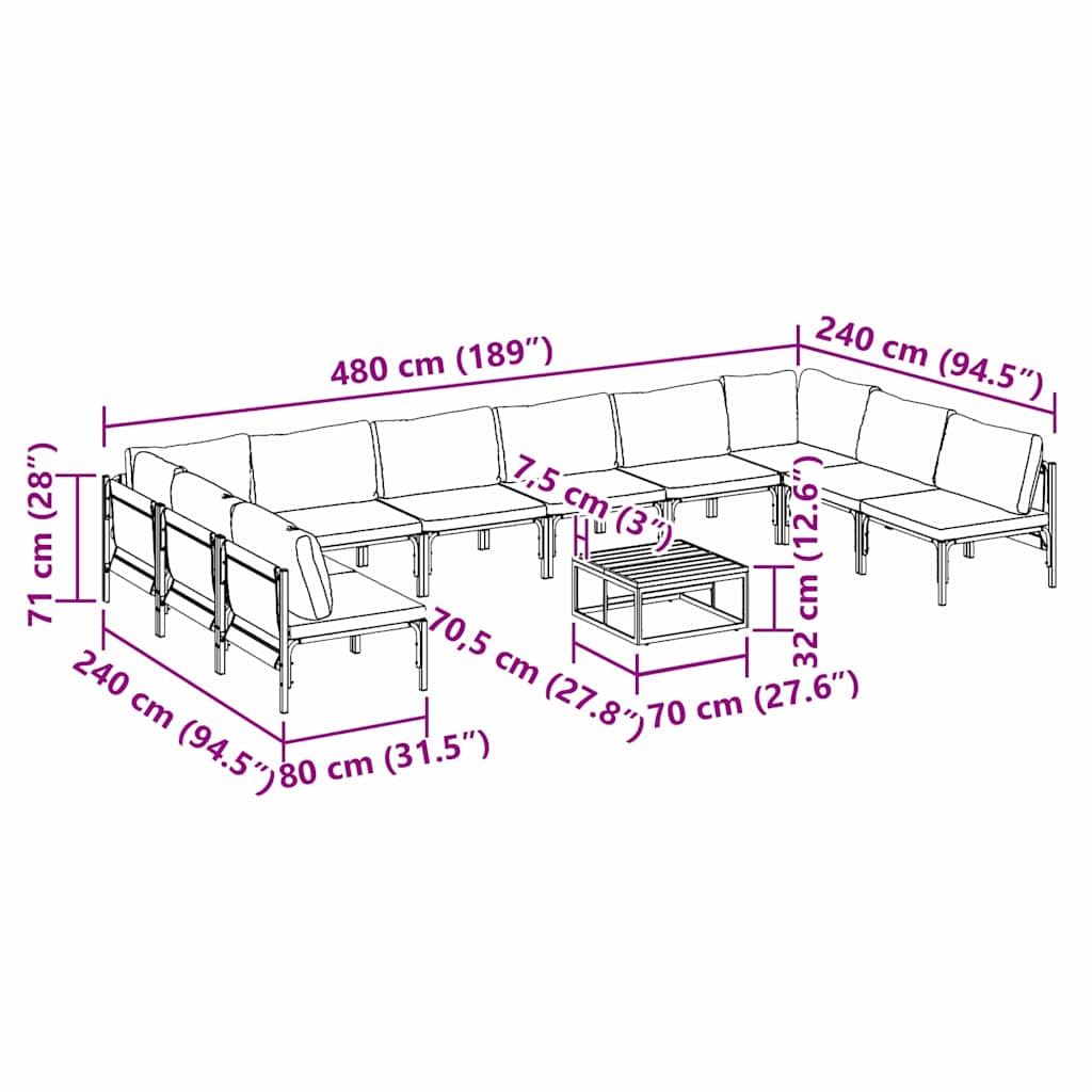 Garden Sofa Set Anthracite Steel