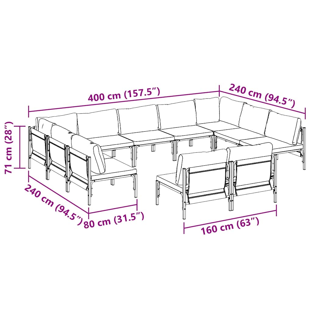 Garden Sofa Set Anthracite Steel