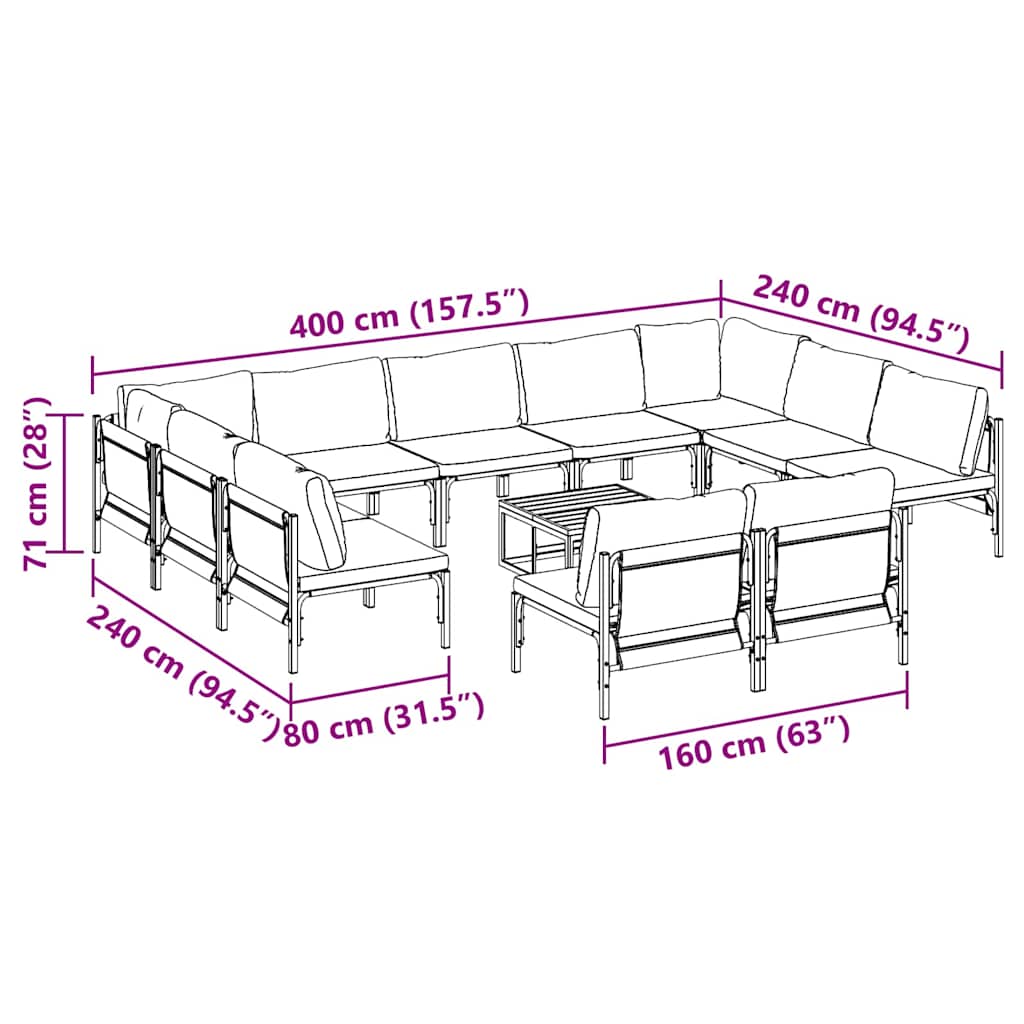 Garden Sofa Set Anthracite Steel