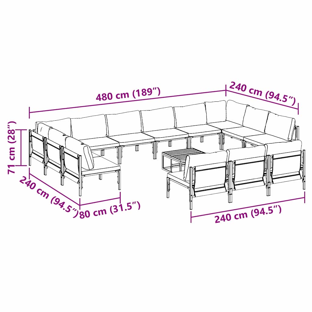 Garden Sofa Set Anthracite Steel