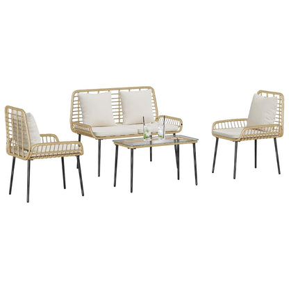 Garden Furniture Set 4 pcs Brown and Black and Cream
