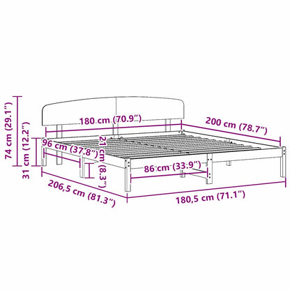 Bed Frame with Headboard White 180 x 200 cm Solid Pine wood