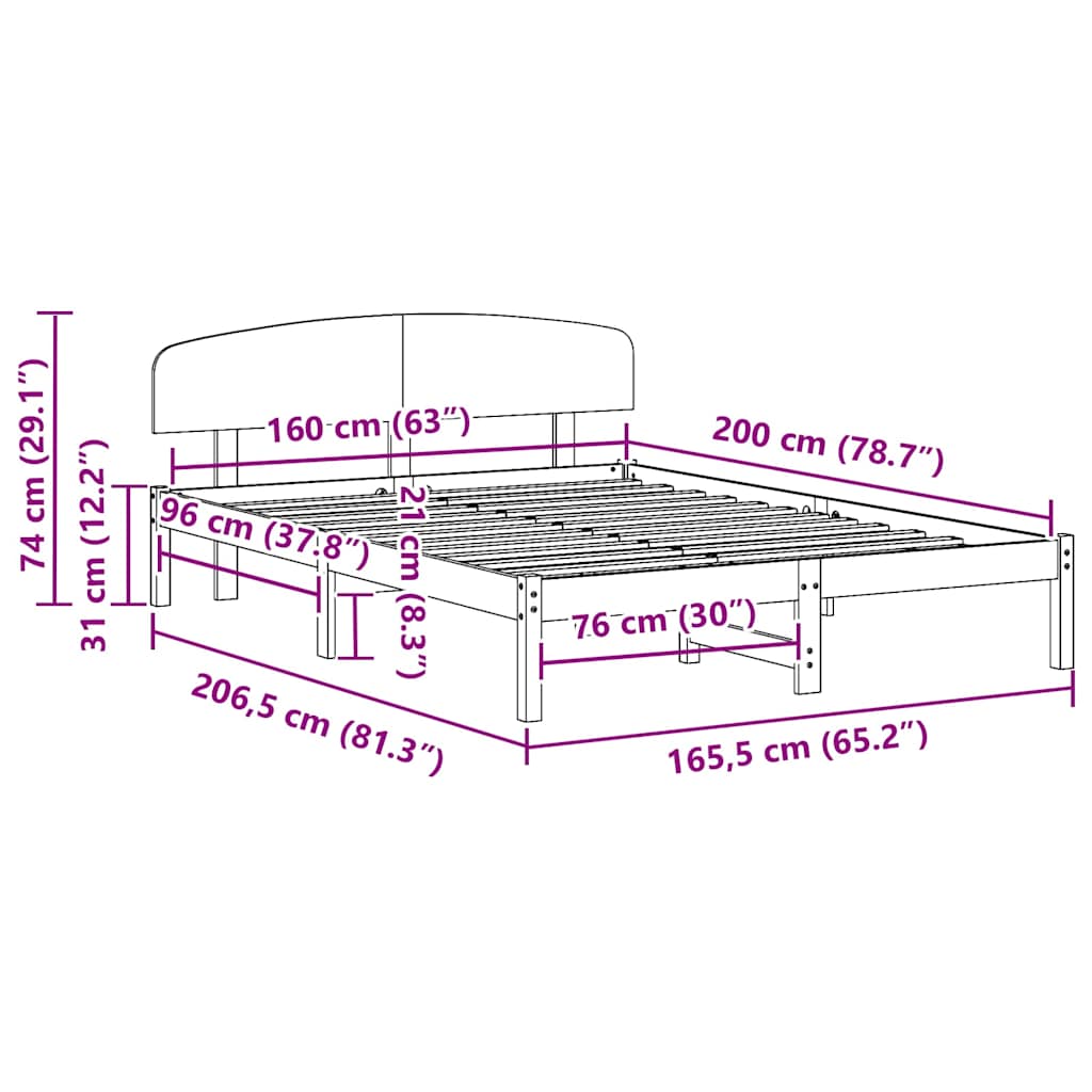 Bed Frame with Headboard Brown 160 x 200 cm Solid Pine wood