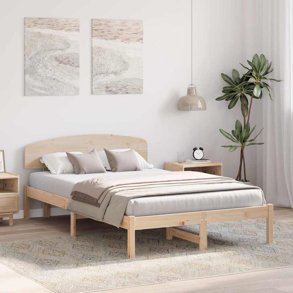 Bed Frame with Headboard Brown 140 x 190 cm Solid Pine wood