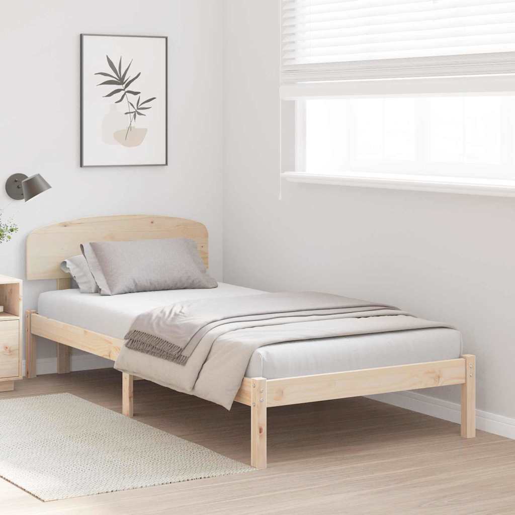 Bed Frame with Headboard Brown 90 x 200 cm Solid Pine wood