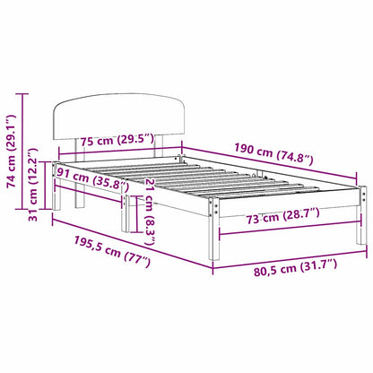 Bed Frame with Headboard Brown 75 x 190 cm Solid Pine wood