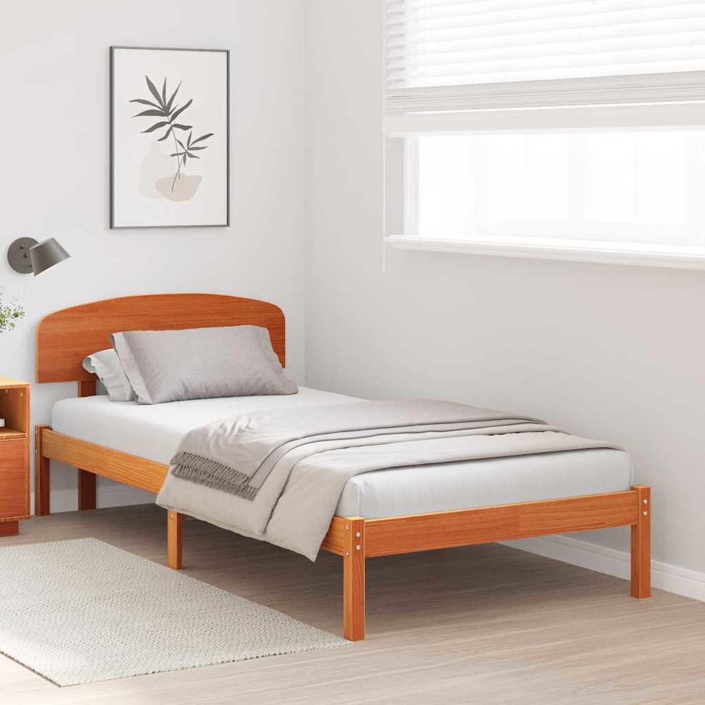 Bed Frame with Headboard Brown 75 x 190 cm Solid Pine wood