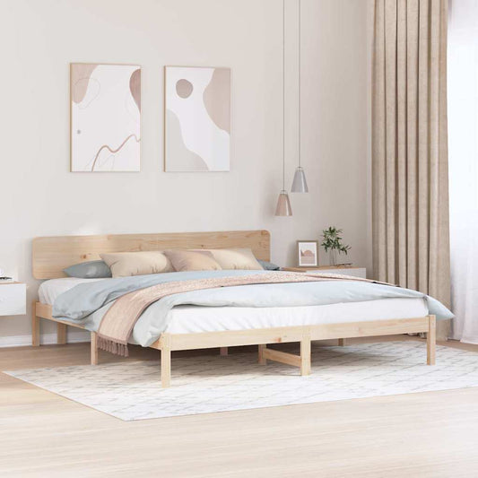 Bed Frame with Headboard Natural 180 x 200 cm Solid Pine Wood