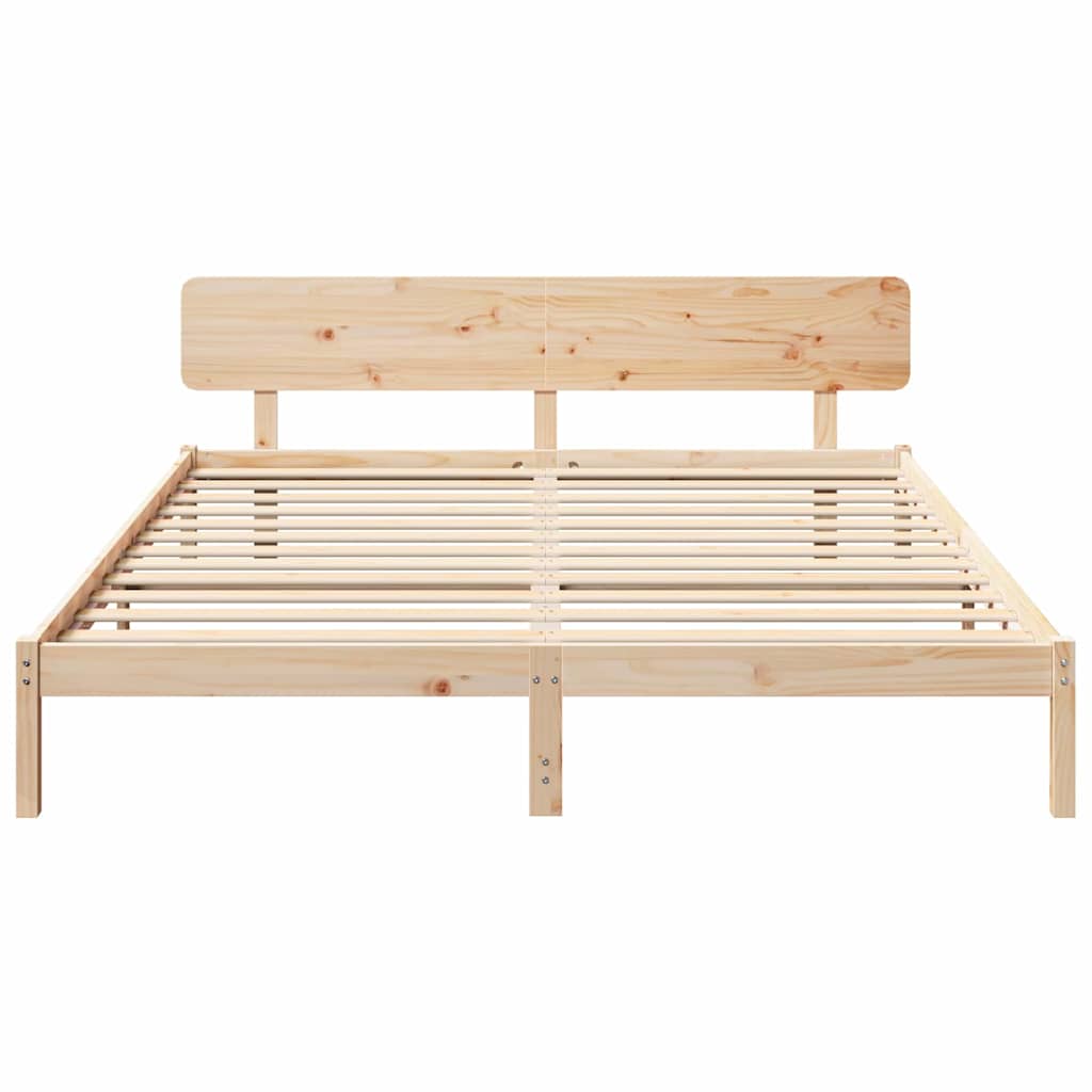 Bed Frame with Headboard Natural 180 x 200 cm Solid Pine Wood