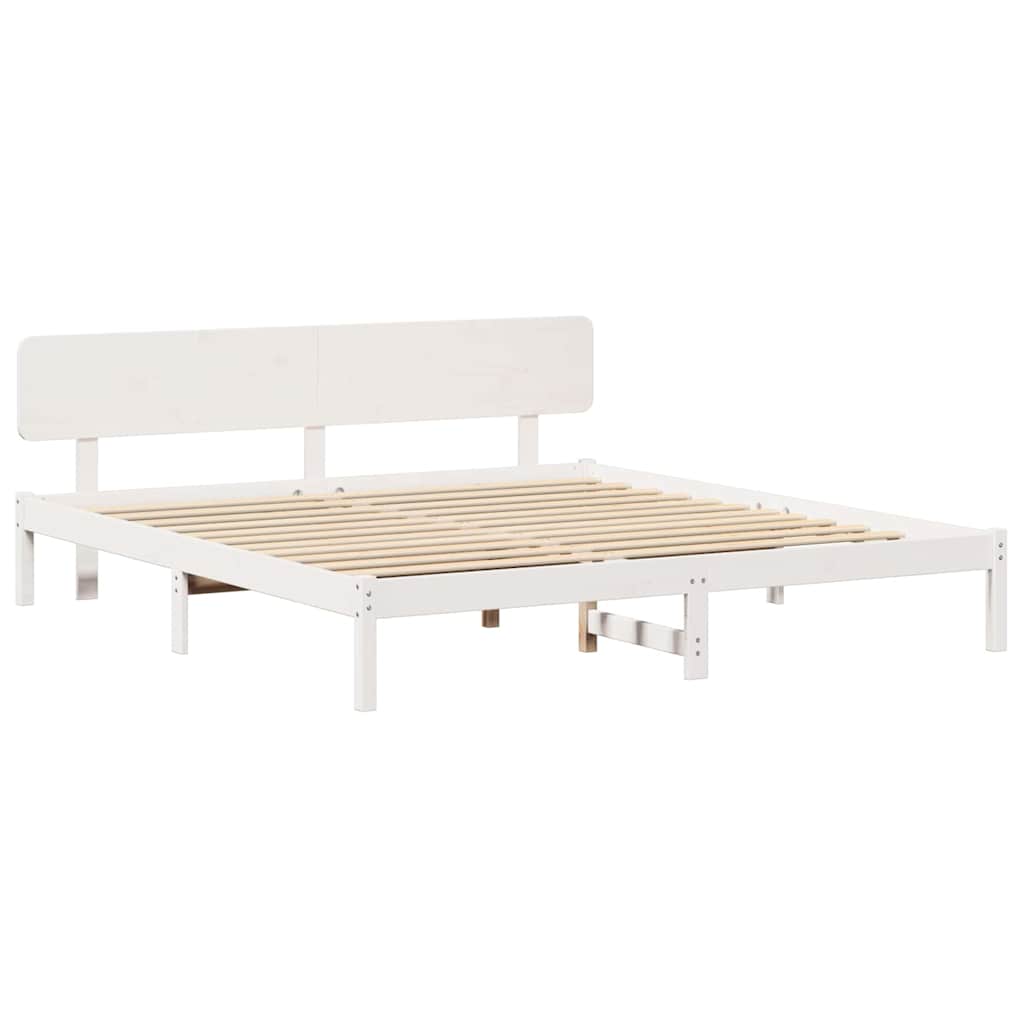 Bed Frame with Headboard White 180 x 200 cm Solid Pine Wood