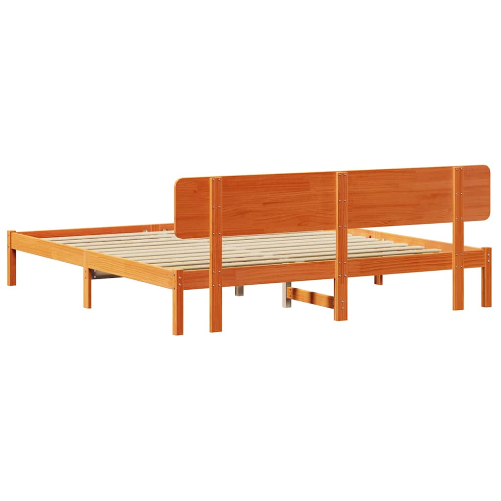 Bed Frame with Headboard Wax Brown 180 x 200 cm Solid Pine Wood