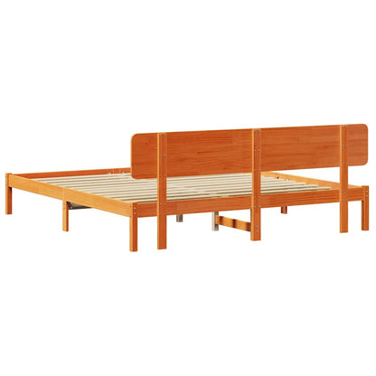Bed Frame with Headboard Wax Brown 180 x 200 cm Solid Pine Wood