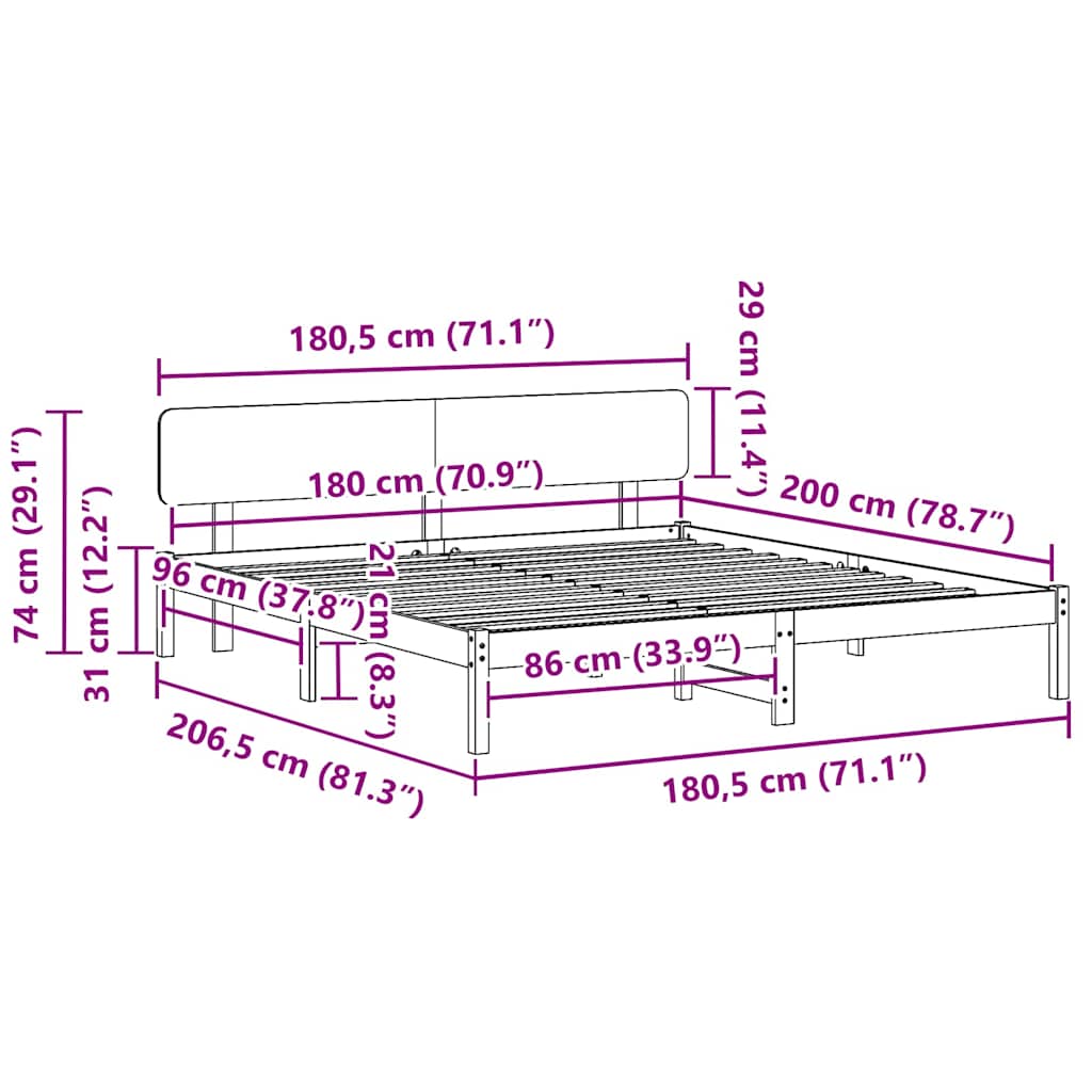 Bed Frame with Headboard Wax Brown 180 x 200 cm Solid Pine Wood
