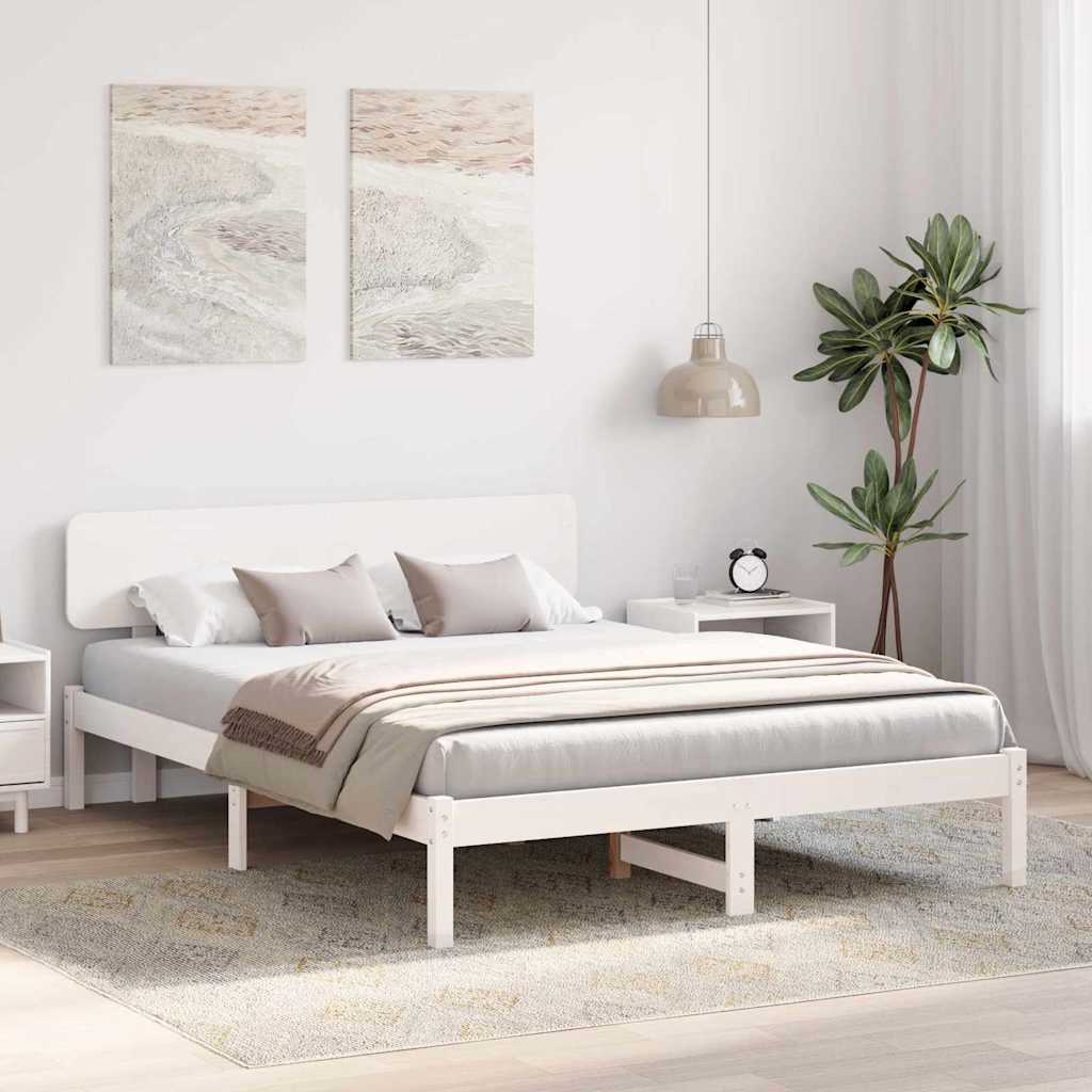 Bed Frame with Headboard White 160 x 200 cm Solid Pine Wood