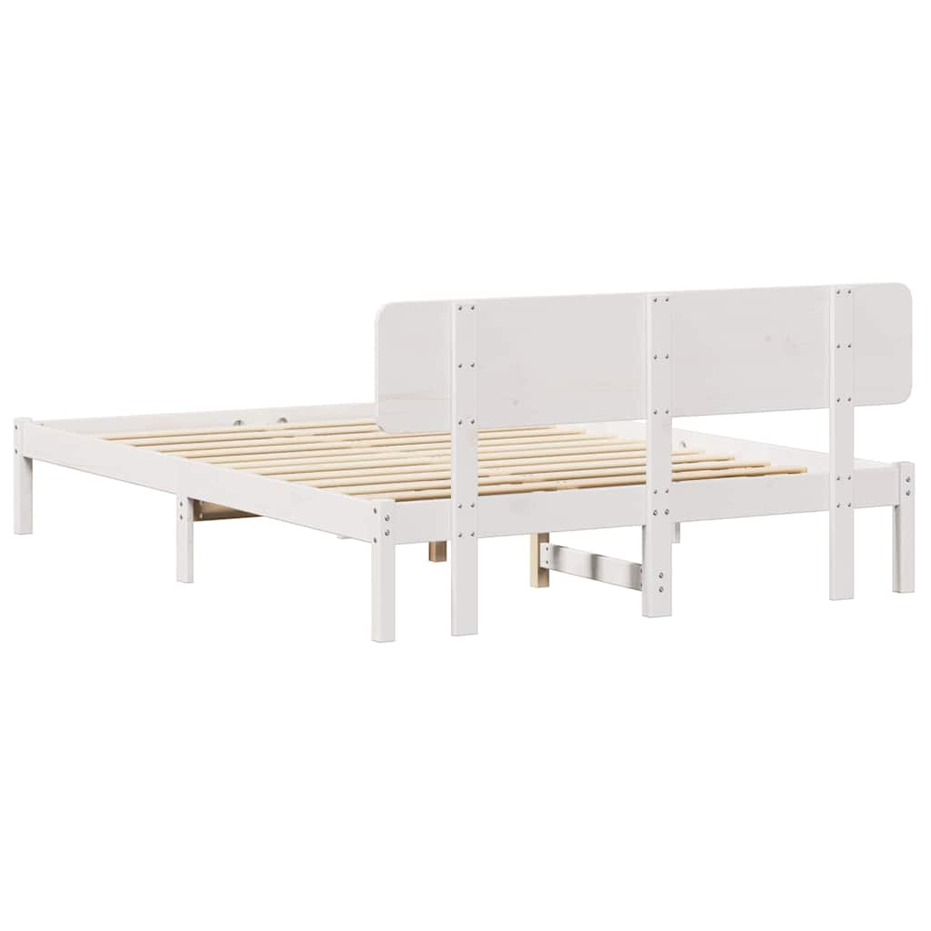 Bed Frame with Headboard White 160 x 200 cm Solid Pine Wood