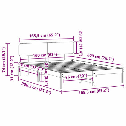 Bed Frame with Headboard White 160 x 200 cm Solid Pine Wood