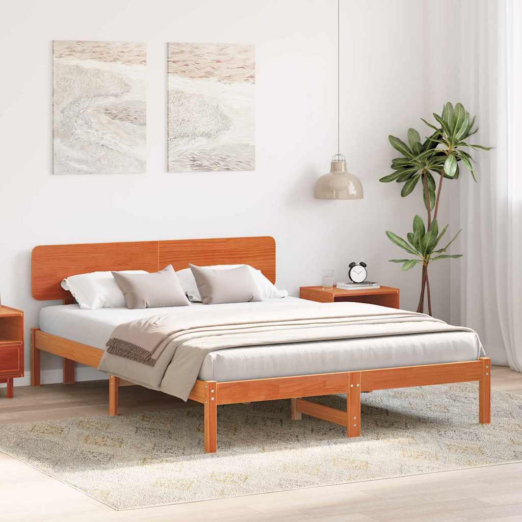 Bed Frame with Headboard Wax Brown 160 x 200 cm