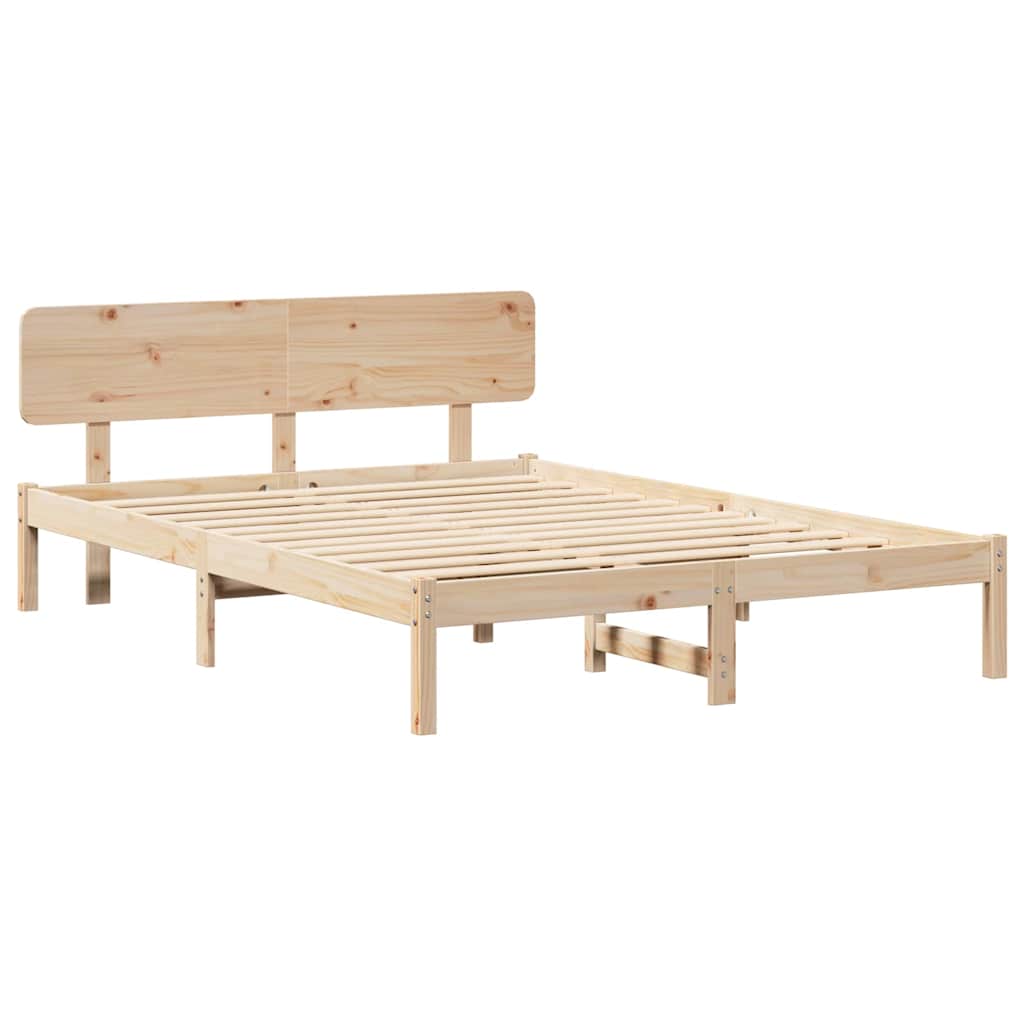 Bed Frame with Headboard Natural 150 x 200 cm Solid Pine Wood