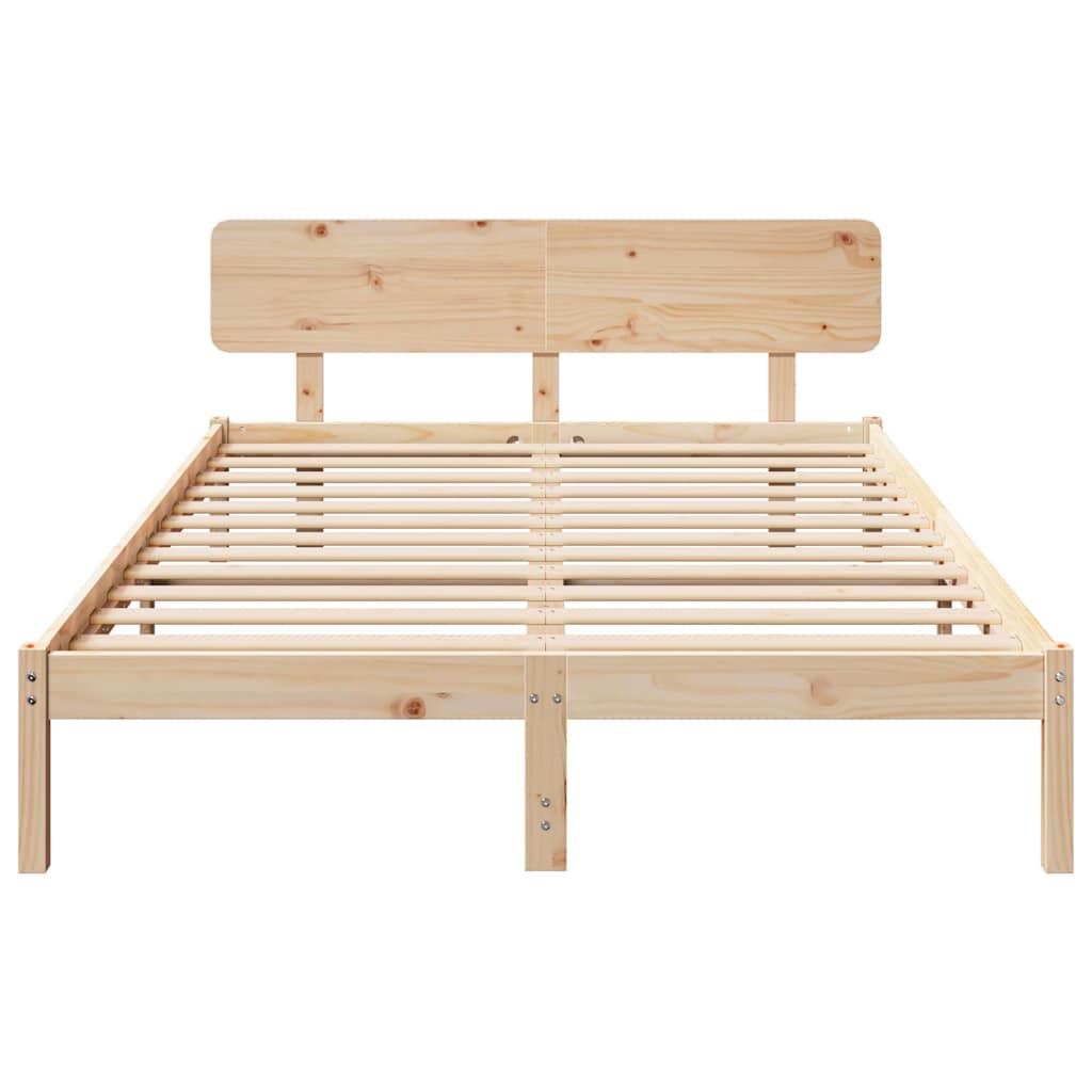 Bed Frame with Headboard Natural 150 x 200 cm Solid Pine Wood