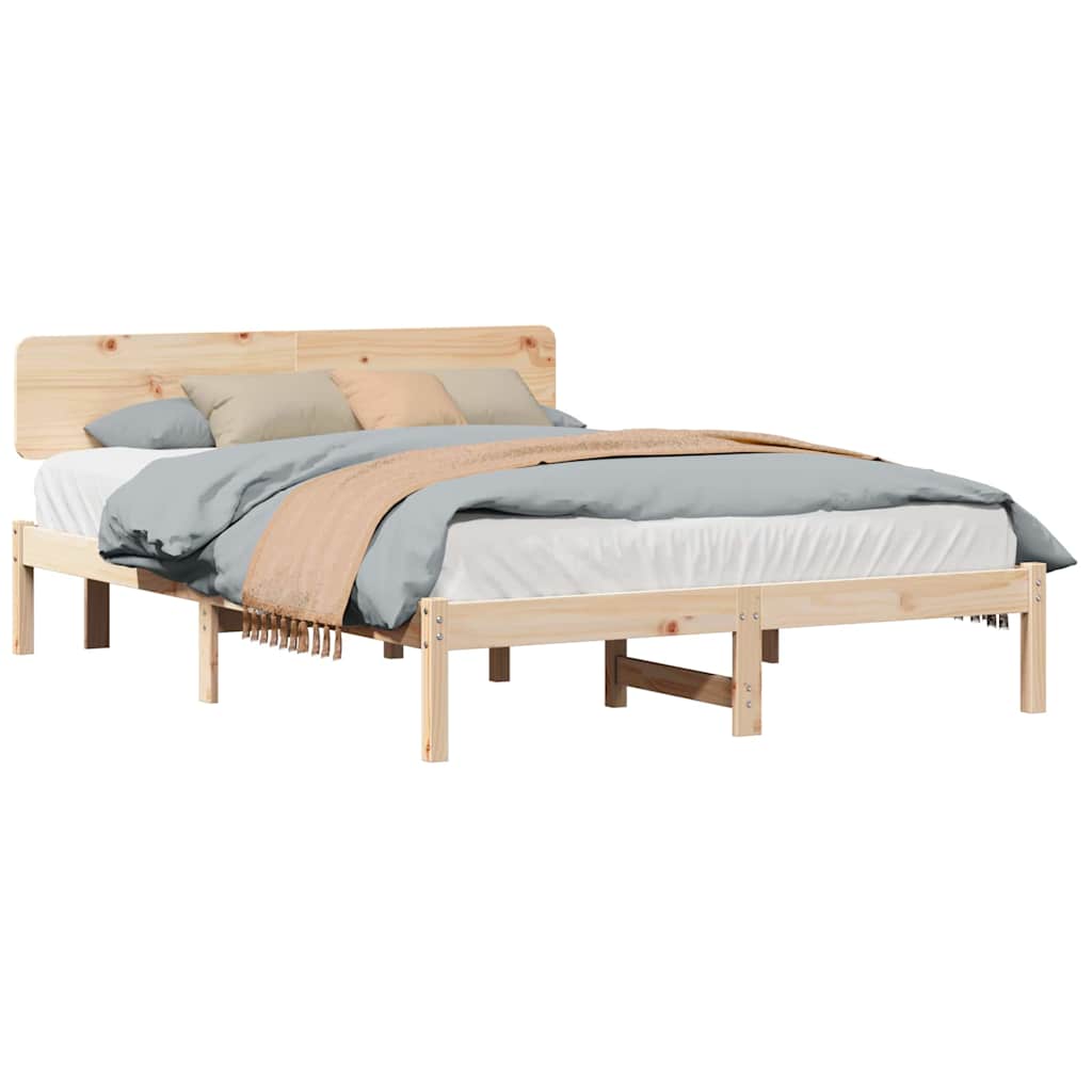 Bed Frame with Headboard Natural 150 x 200 cm Solid Pine Wood