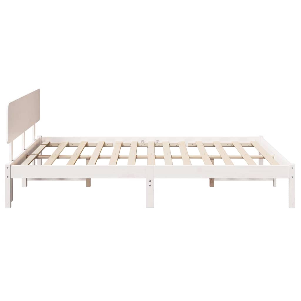 Bed Frame with Headboard White 150 x 200 cm Solid Pine Wood