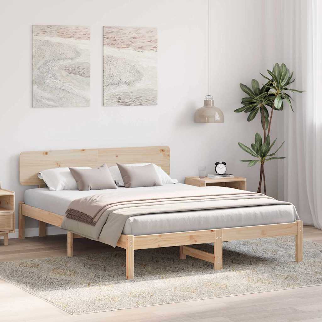 Bed Frame with Headboard Natural 140 x 200 cm Solid Pine Wood